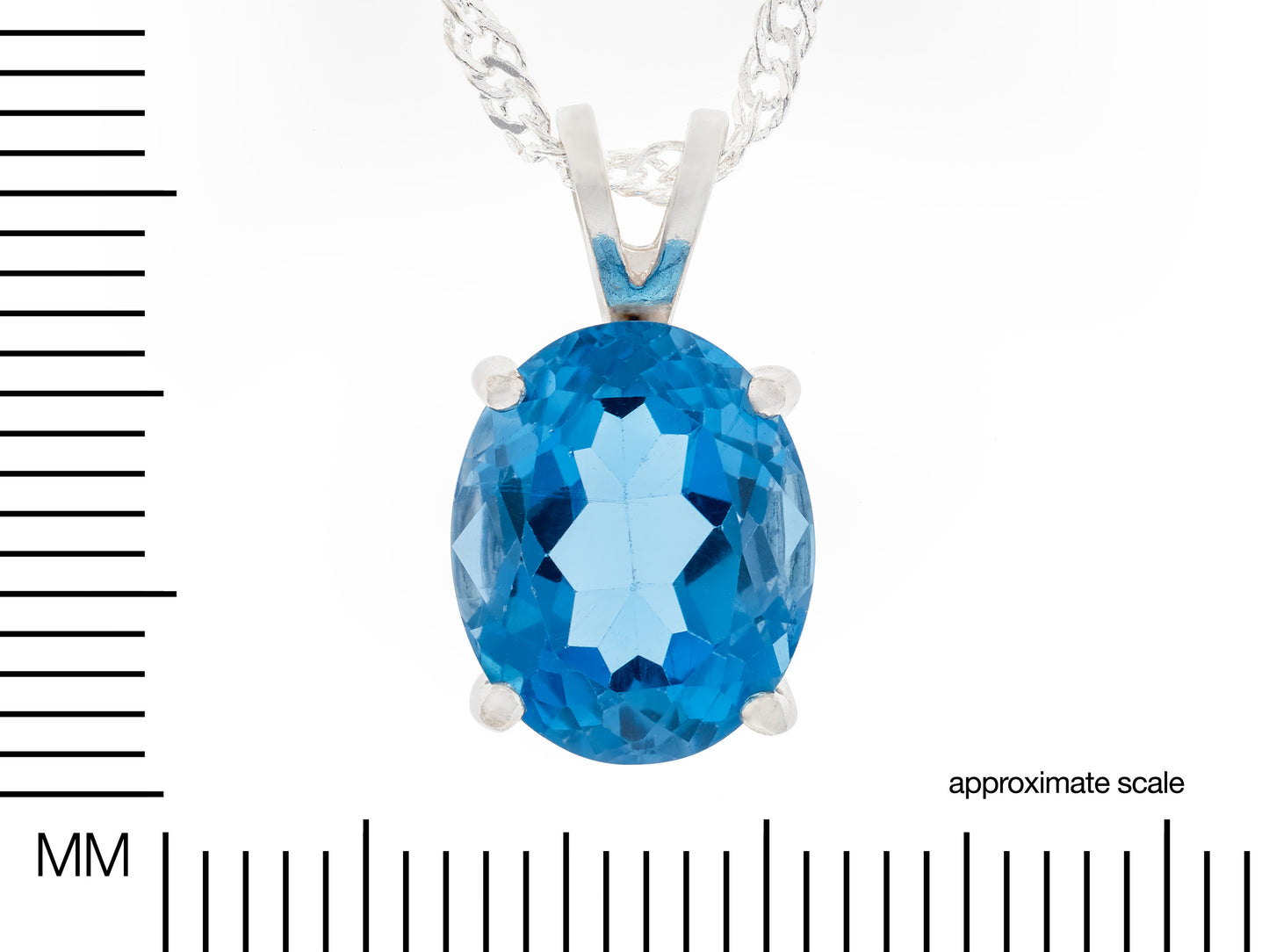 Classic Rich London Blue Topaz necklace. 11x9mm Oval, faceted, natural Brazilian Topaz. Sterling Silver.