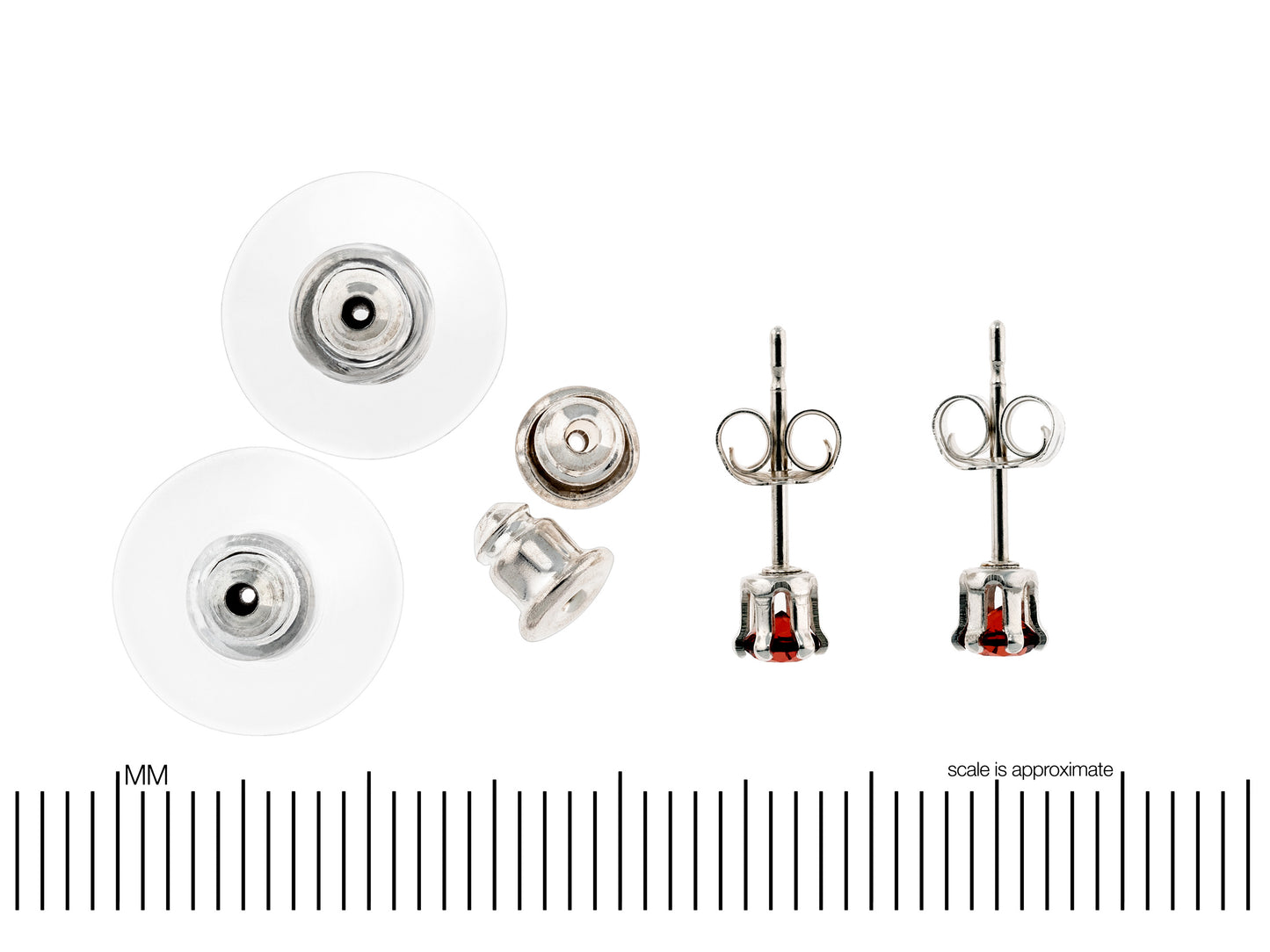 Striking, Natural, Red, 3mm Diamond Cut, Mozambique Garnet Earrings! Sterling Silver, 6-Prong Studs.