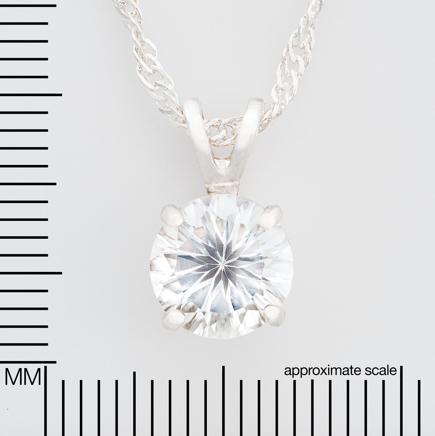 Tantalizing gemstone!  8mm Round, Concave Cut Natural White Topaz necklace from Brazil. Premium Sterling Silver, Pendant or chain.