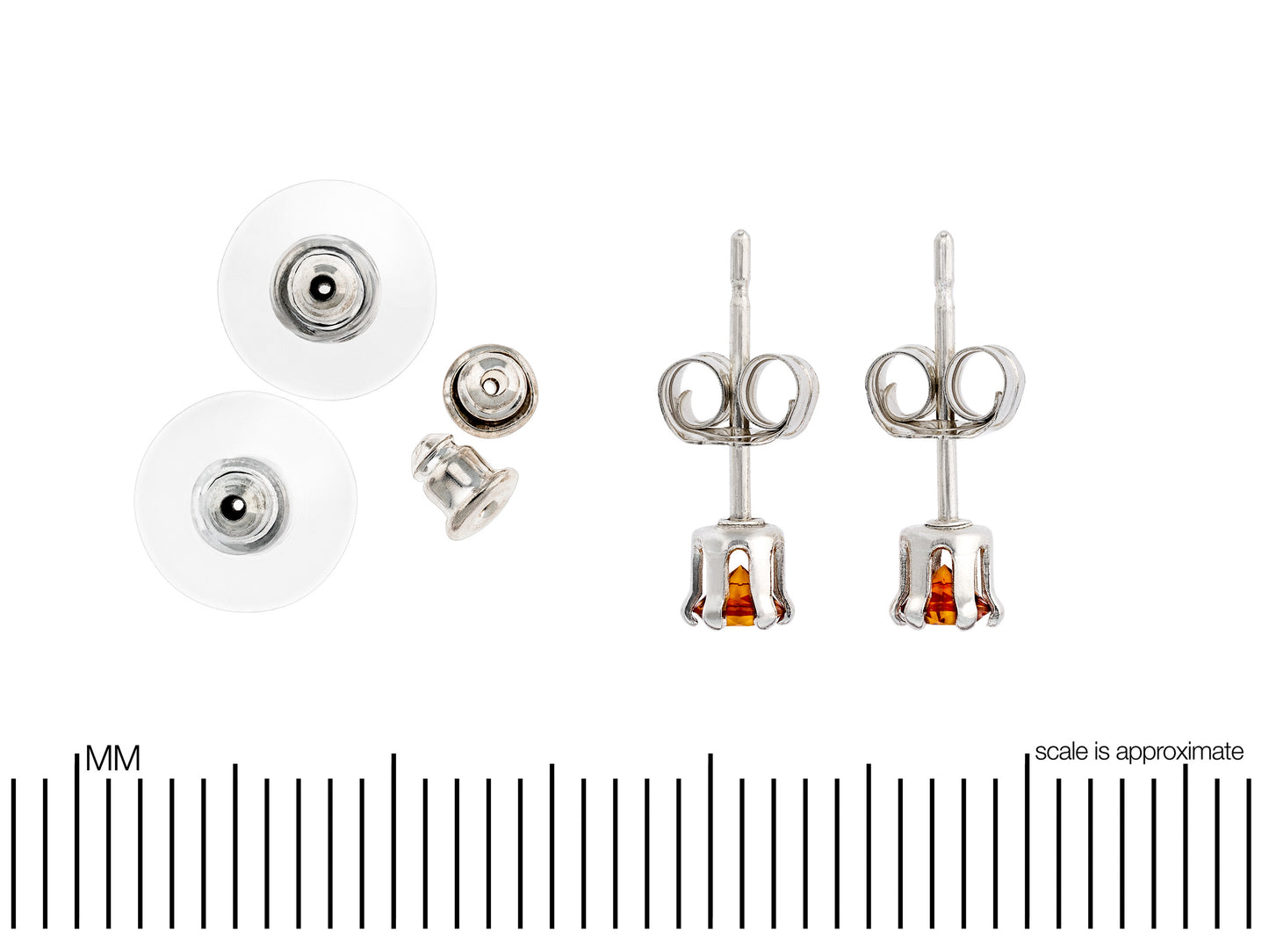 Rare Spessartite Garnet Earrings!  Reddish Orange, Natural, 3mm, Round Cut.  Sterling Silver, 6-Prong Earrings.