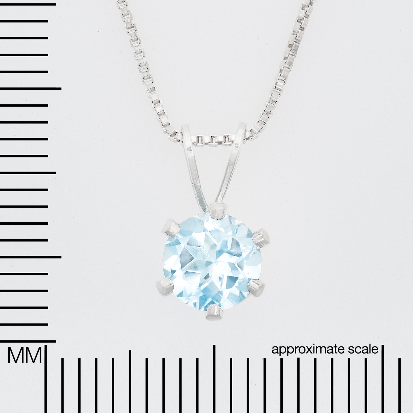 Classic Sky Blue Topaz Necklace. Round, 6mm, Natural Brazilian Gemstone in a 6-Prong, Sterling Silver Pendant.