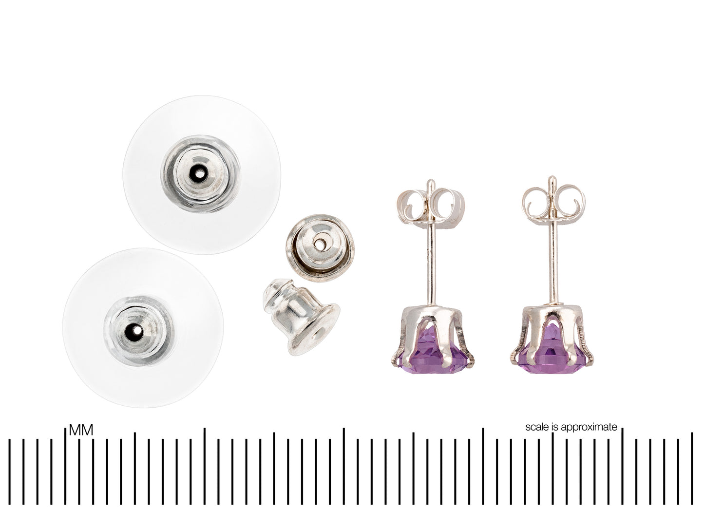 Sparkling Brazilian Purple! Natural Amethyst Earrings! Sterling Silver, 6-Prong Studs. 5mm round facet.