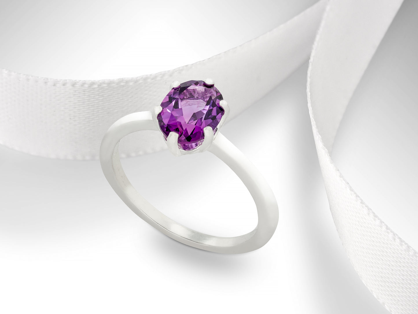 Elegant 8x6mm Oval, Natural African Amethyst Solitaire. February Birthstone Ring. Sparkling, Rich Purple! Classic Design.