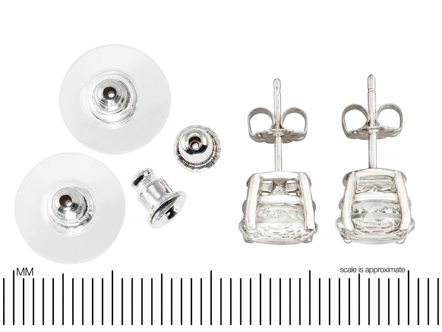 Sparkling, natural concave cut white topaz earrings Brazil. Large, 8mm round faceted genuine topaz gemstones.