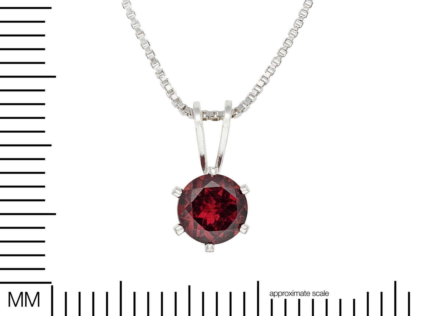 January Red, Mozambique Garnet Necklace. Round, 5mm, Gemstone in a 6-Prong, Sterling Silver Pendant.