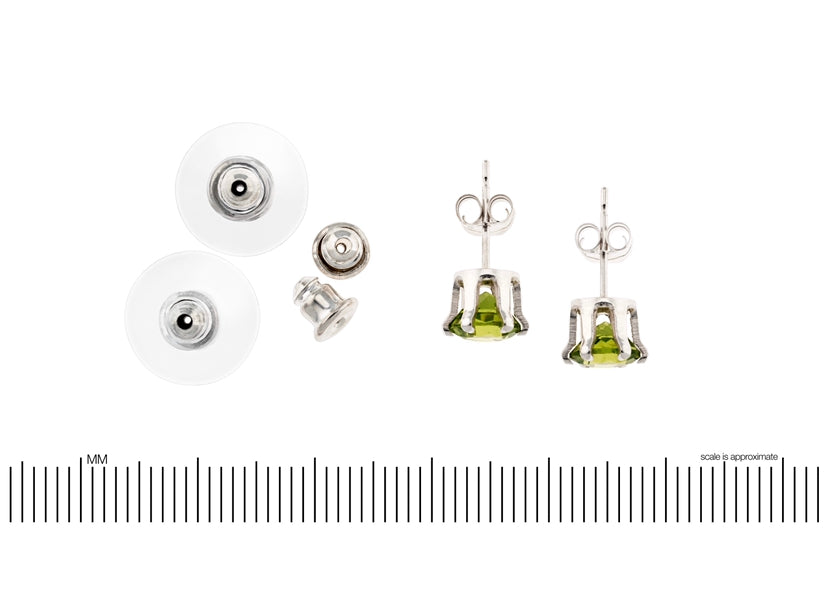 Striking Green Peridot Earrings.  6mm Round, Faceted.  Sterling Silver Earrings with Butterfly and Bullet Backs.