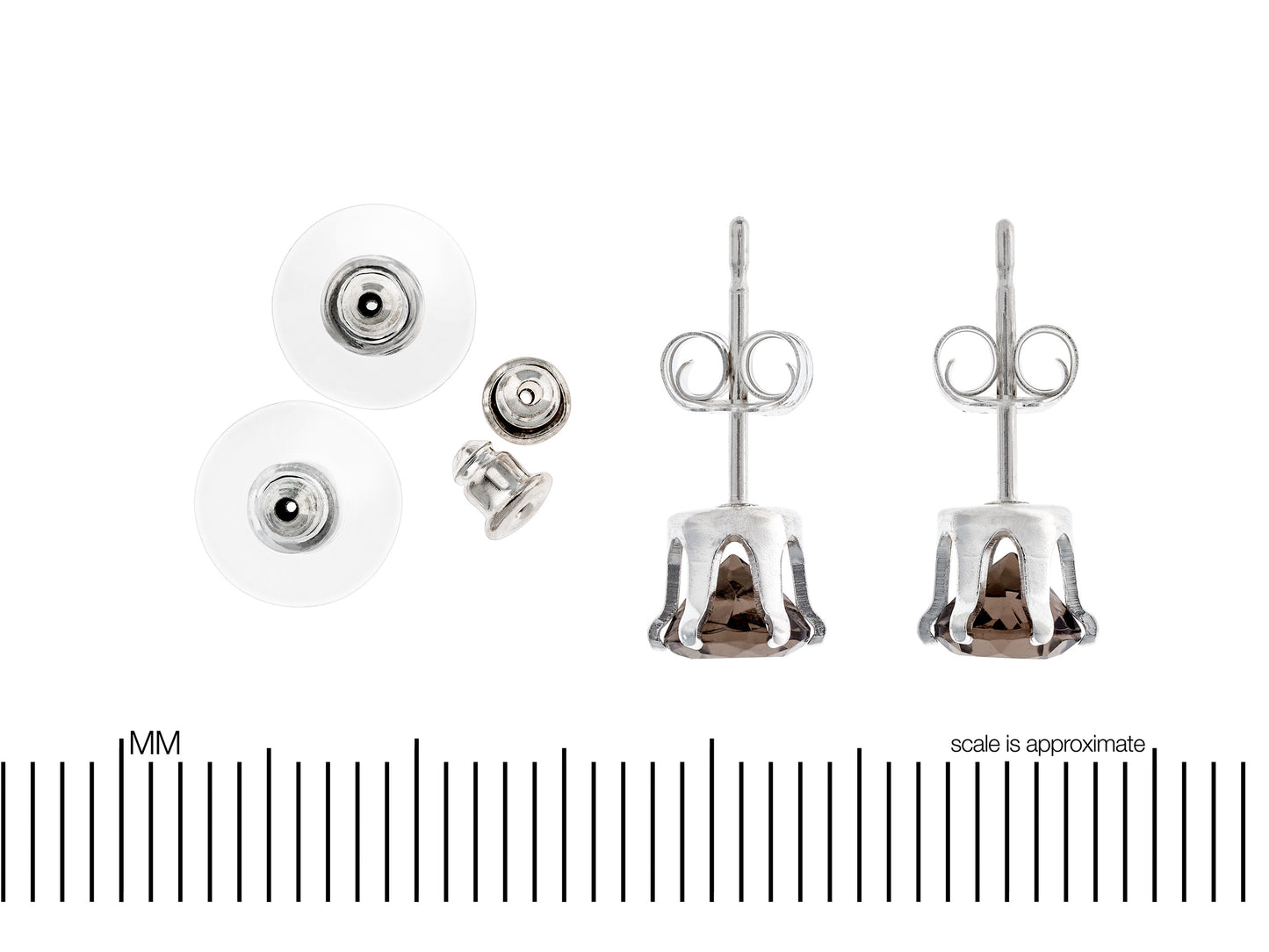 Natural Smoky Quartz 5mm Round Stud Earrings!  5mm, round, faceted, diamond cut gemstones set in silver.