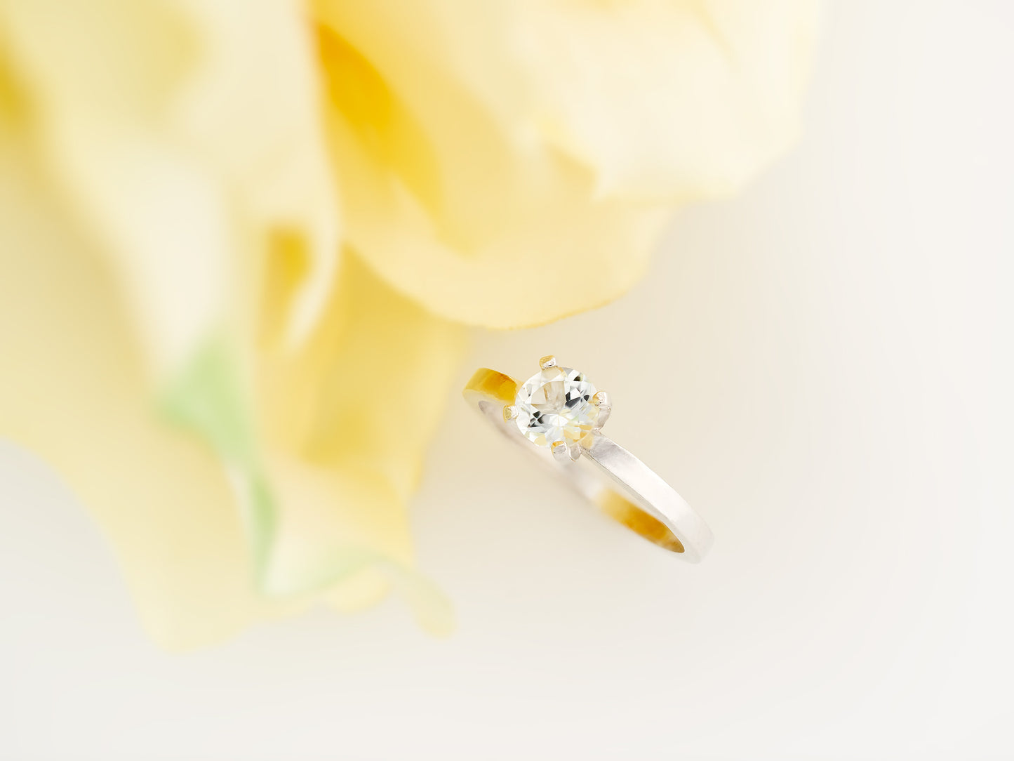 White Topaz Solitaire Ring. Premium Sterling Silver. Round, Diamond Cut, Natural Topaz from Brazil.Classic 5mm, .59 ctw,