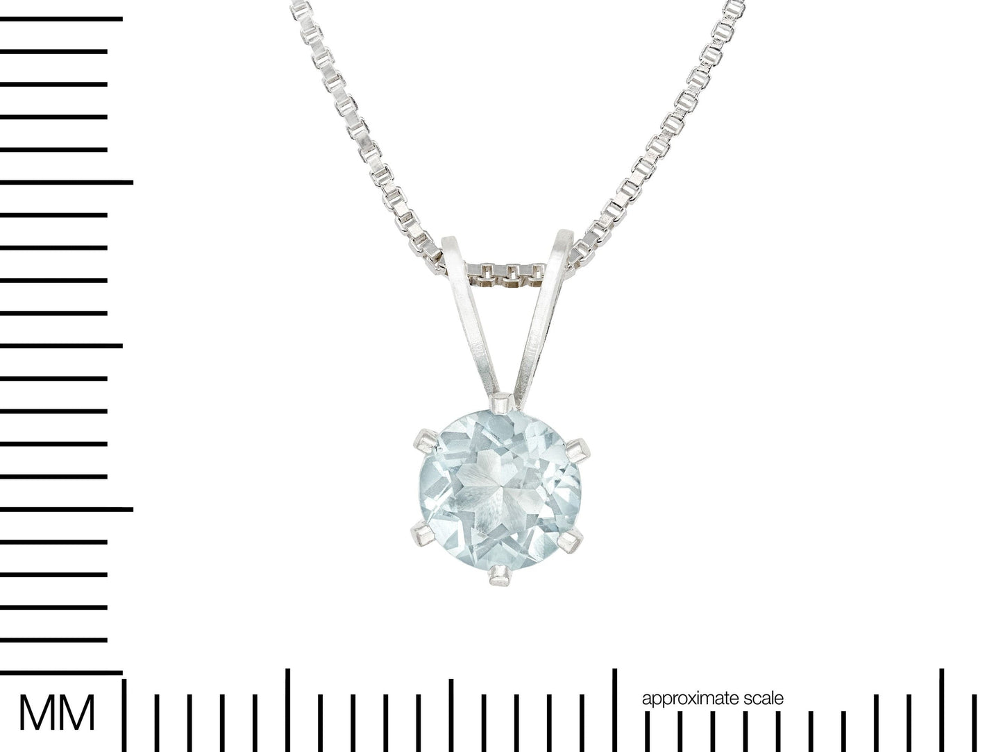 Very Light Blue Aquamarine Necklace. 5mm Round Natural Brazilian Gemstone, 6-Prong, Sterling Silver Pendant.