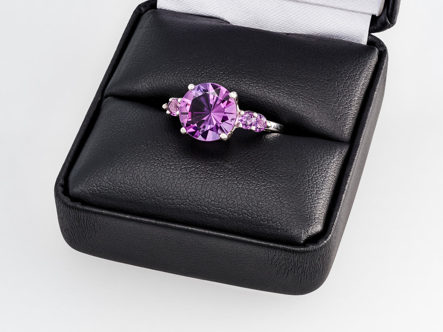 Rich Purple Amethyst Ring!  Large, 10mm Diamond Cut African Amethyst with African Amethyst Accents.  Incredible Purple Color.