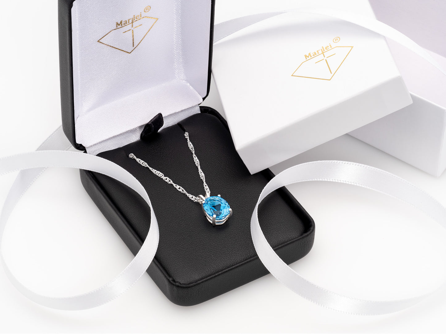 Classic Rich London Blue Topaz necklace. 11x9mm Oval, faceted, natural Brazilian Topaz. Sterling Silver.