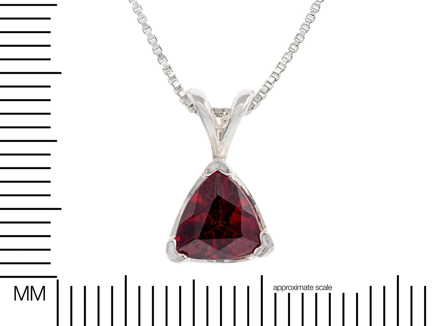 Beautiful Bold Red 8mm Trillion Pendant Necklace. Natural Mozambique Garnet, Triangle shape, VVS clarity. Premium Silver. Chain Options.