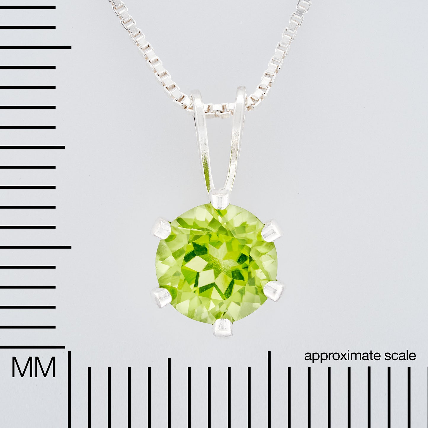 Vivid Green Natural Peridot! 6mm Round Faceted. Sterling silver pendant necklace from Brazil.