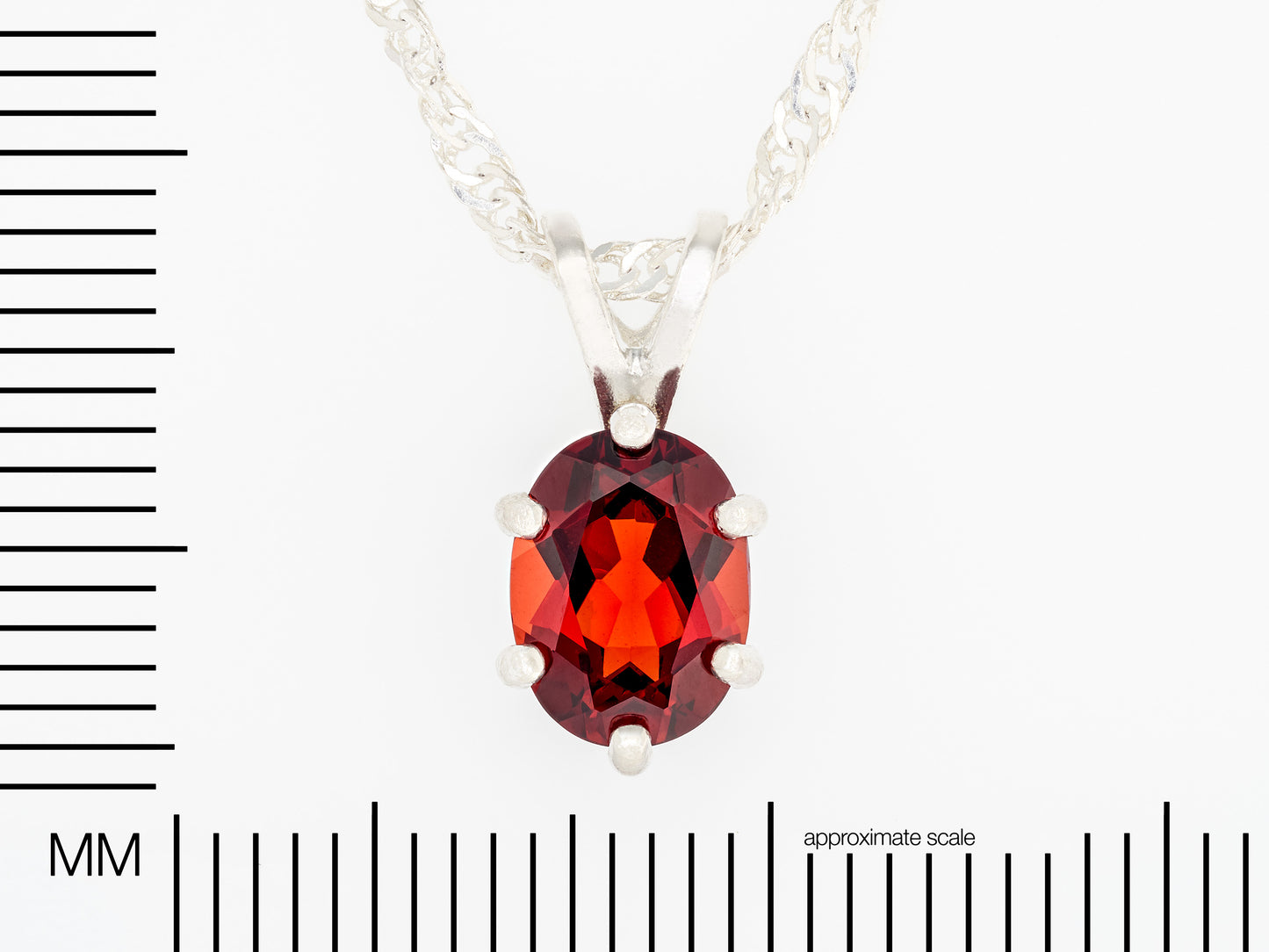 Bold Red Pendant Necklace featuring a natural Mozambique Garnet, 8x6mm Oval, 6-Prong, Sterling Silver Pendant. Pendant Only.