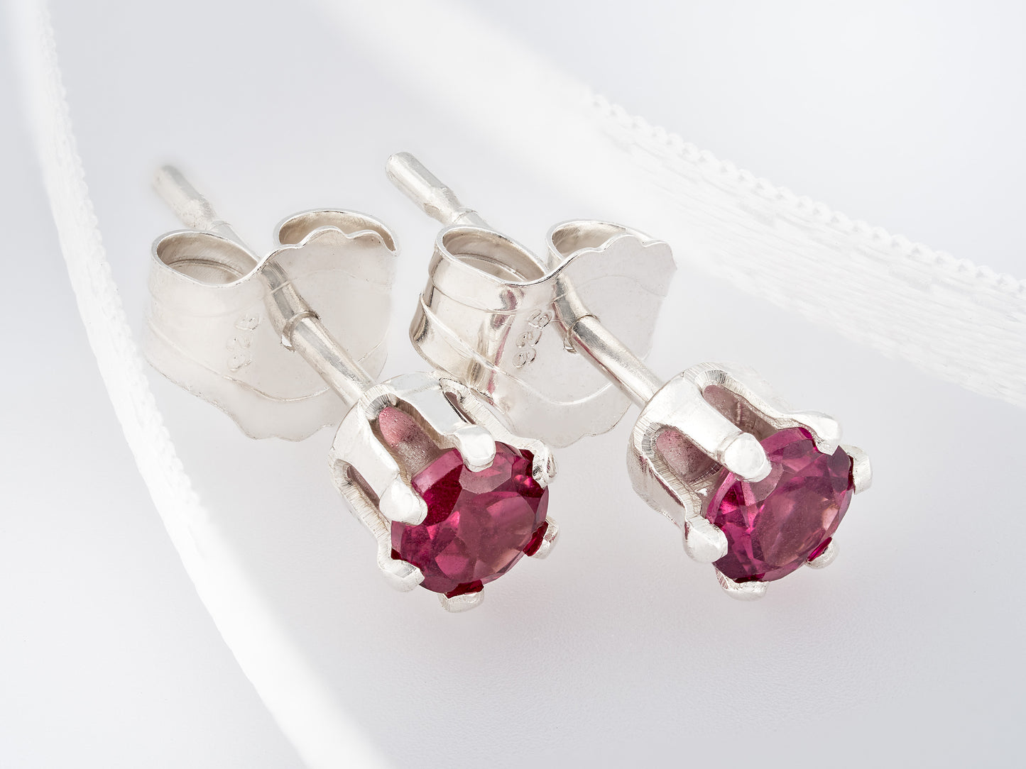 Gorgeous, Hot Pink to Purple, Natural, 3mm Diamond Cut, Rhodolite Garnet Earrings! Sterling Silver, 6-Prong.