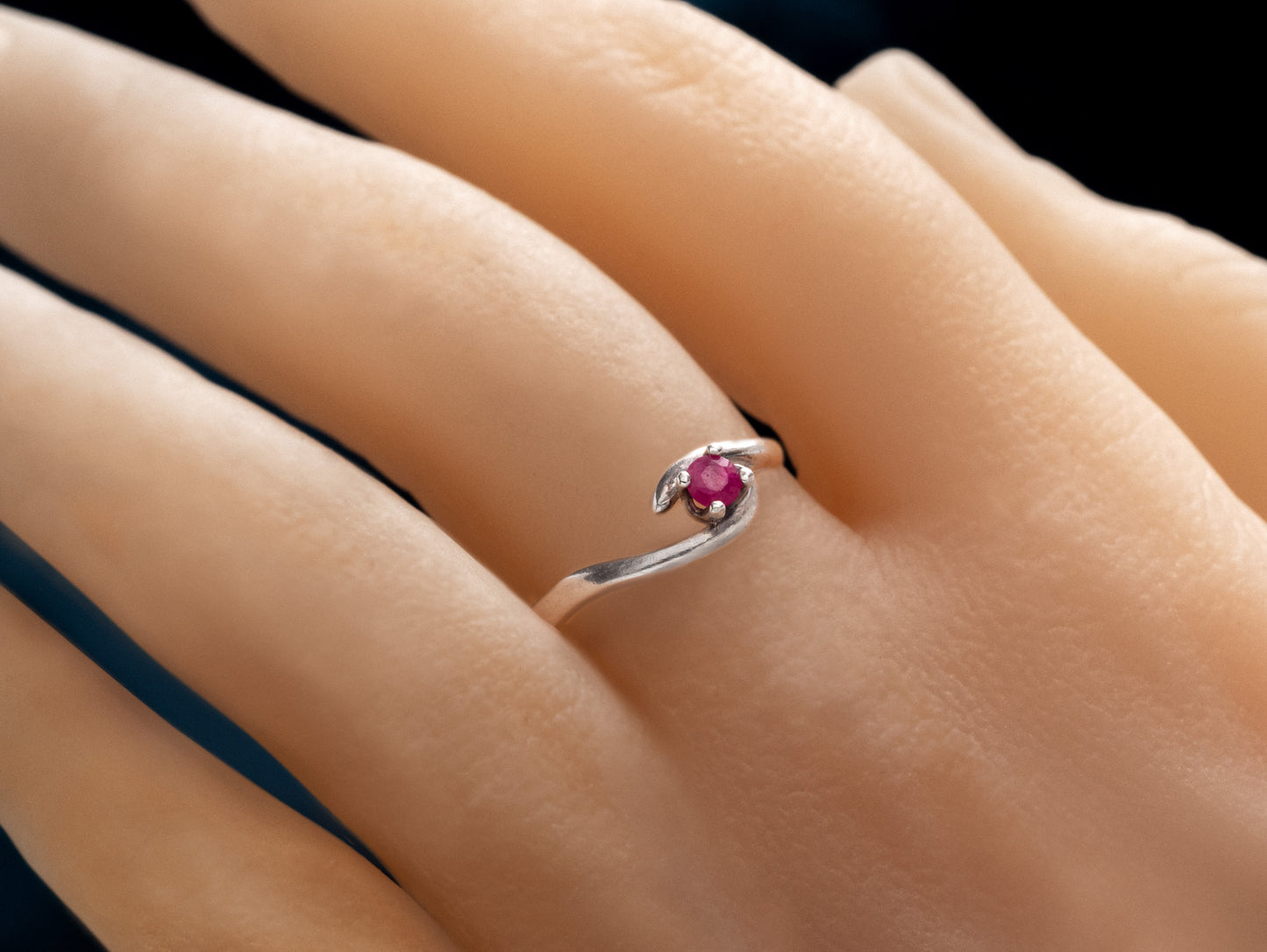 July Birthstone Ring. 3mm, Round, Faceted, Natural, Red Ruby Gemstone. Sterling silver.