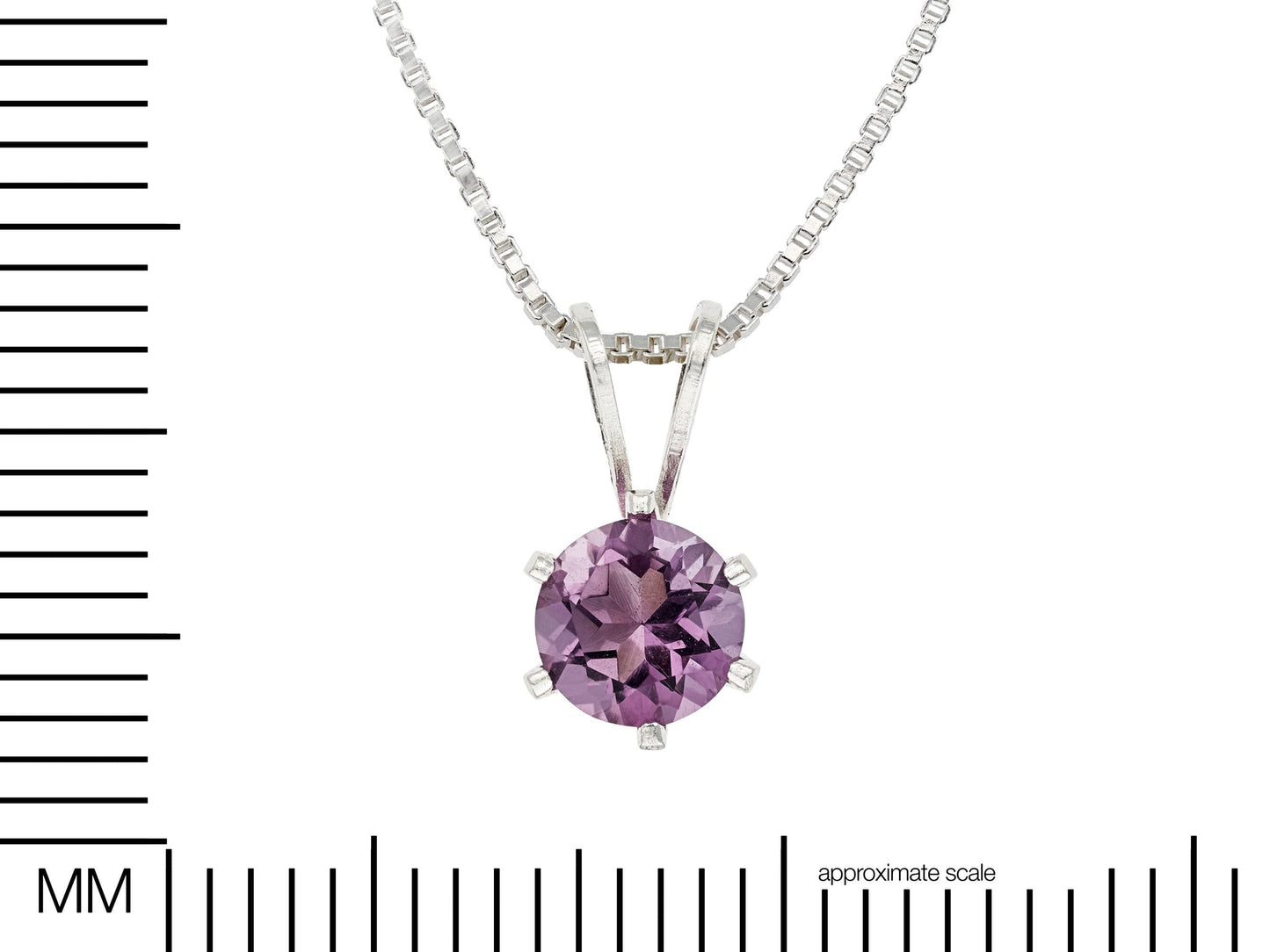 February Amethyst Necklace. Round, 5mm, Gemstone in a 6-Prong, Sterling Silver Pendant. Brazilian Purple.