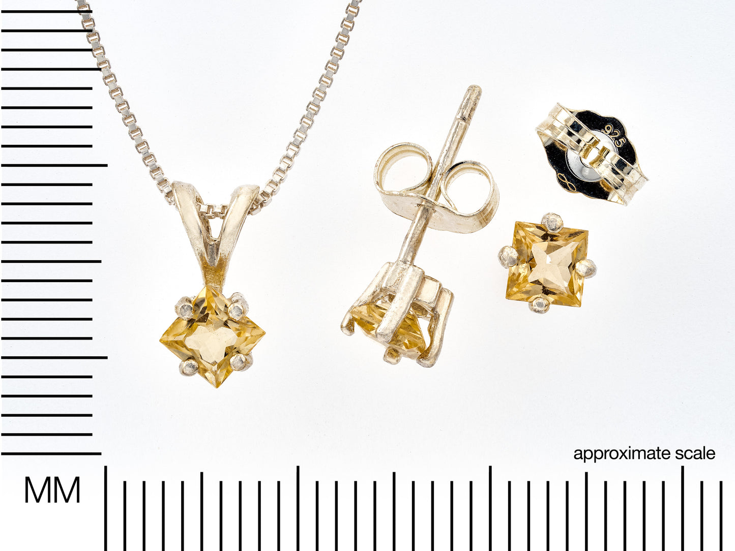 Imperial Topaz Silver Necklace and Earring Set.  Natural, Modified Princess Cut Gems from Ouro Preto, Brazil!