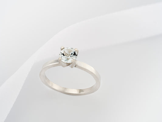 White Topaz Solitaire Ring. Premium Sterling Silver. Round, Diamond Cut, Natural Topaz from Brazil.Classic 5mm, .59 ctw,