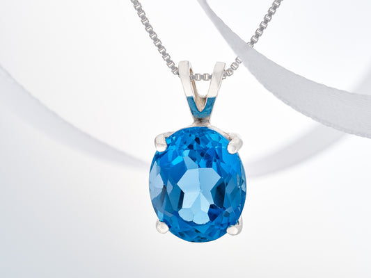 Classic Rich London Blue Topaz necklace. 11x9mm Oval, faceted, natural Brazilian Topaz. Sterling Silver.