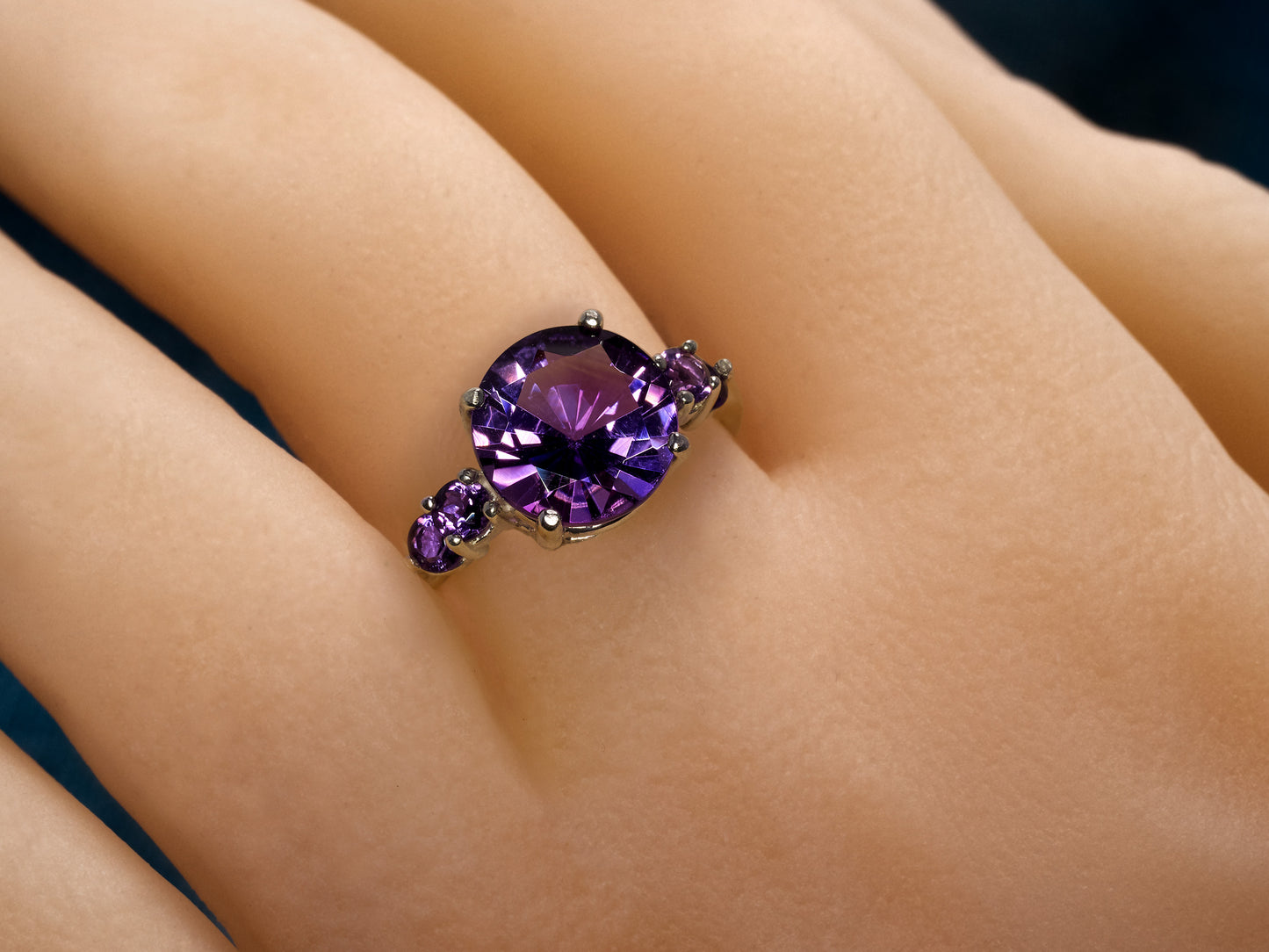 Rich Purple Amethyst Ring!  Large, 10mm Diamond Cut African Amethyst with African Amethyst Accents.  Incredible Purple Color.