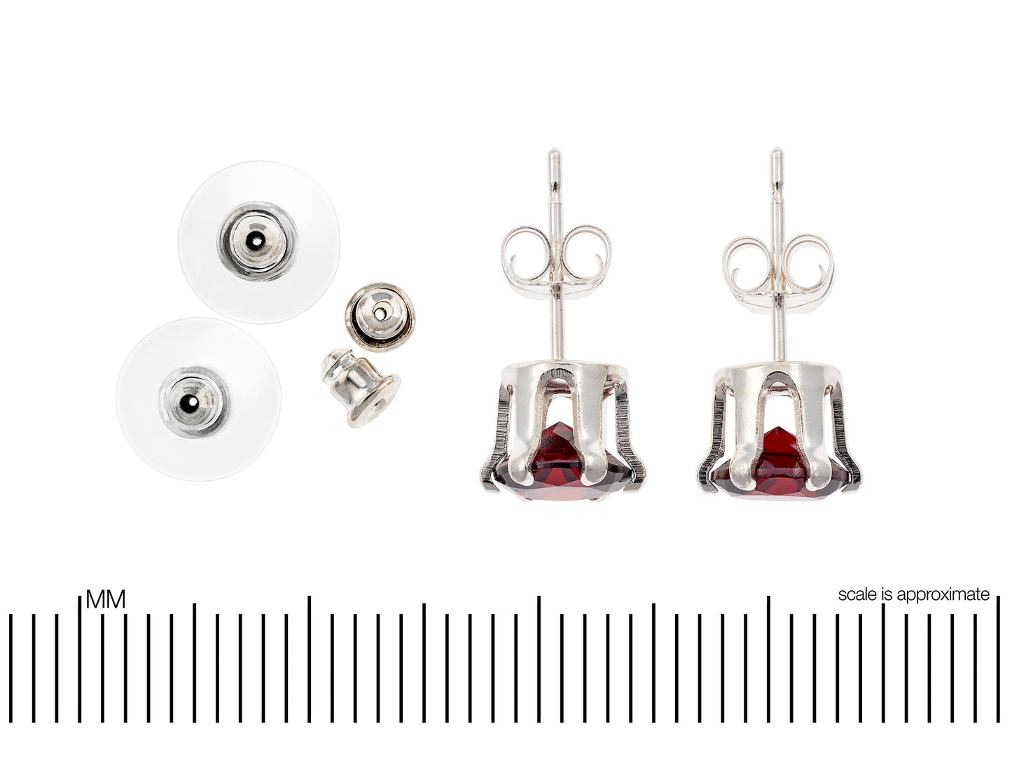 Striking Mozambique Garnet Earrings!  Dark Red, Natural, 6mm Round Cut.  Sterling Silver, 6-Prong Earrings.