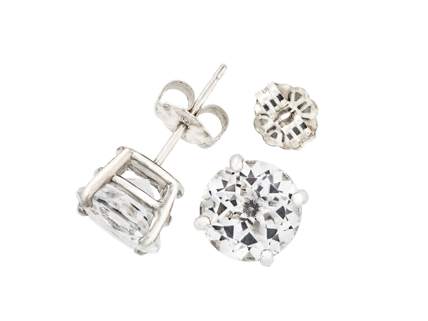 These Natural White Topaz Studs from Brazil have incredible sparkle! Large, 8mm Round Faceted Gemstones.