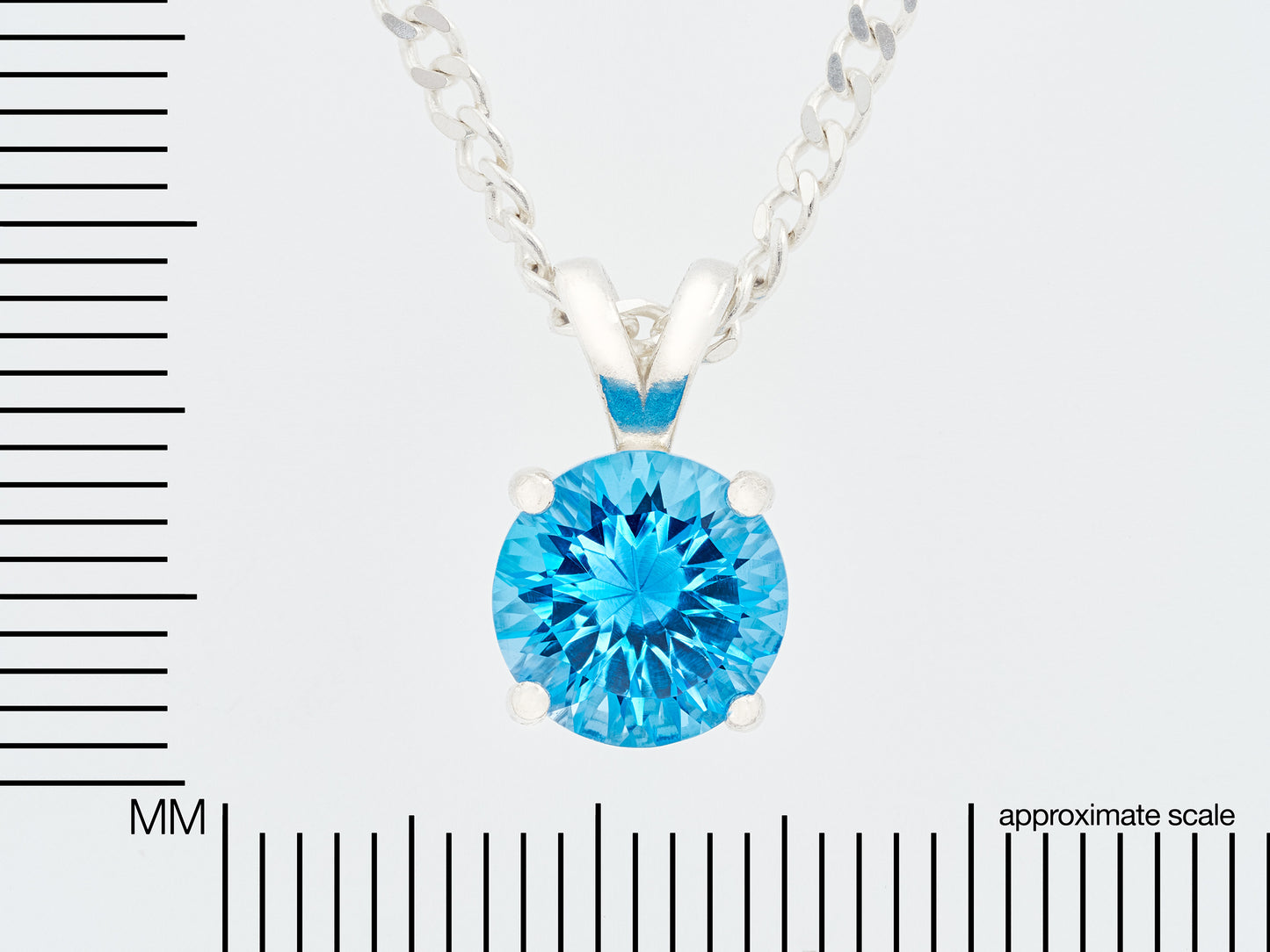 Vivid Natural Swiss Blue Topaz pendant from Brazil. Handmade Premium silver pendant. 8mm round gemstone. 2.2+ctw.