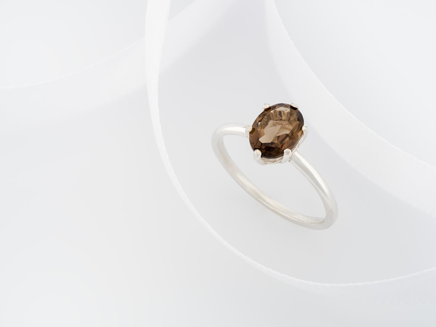 Smoky Quartz Solitaire Ring.  Alluring Golden Brown.  8x6mm, Oval, Faceted, Brazilian Gemstone.  Sterling Silver.